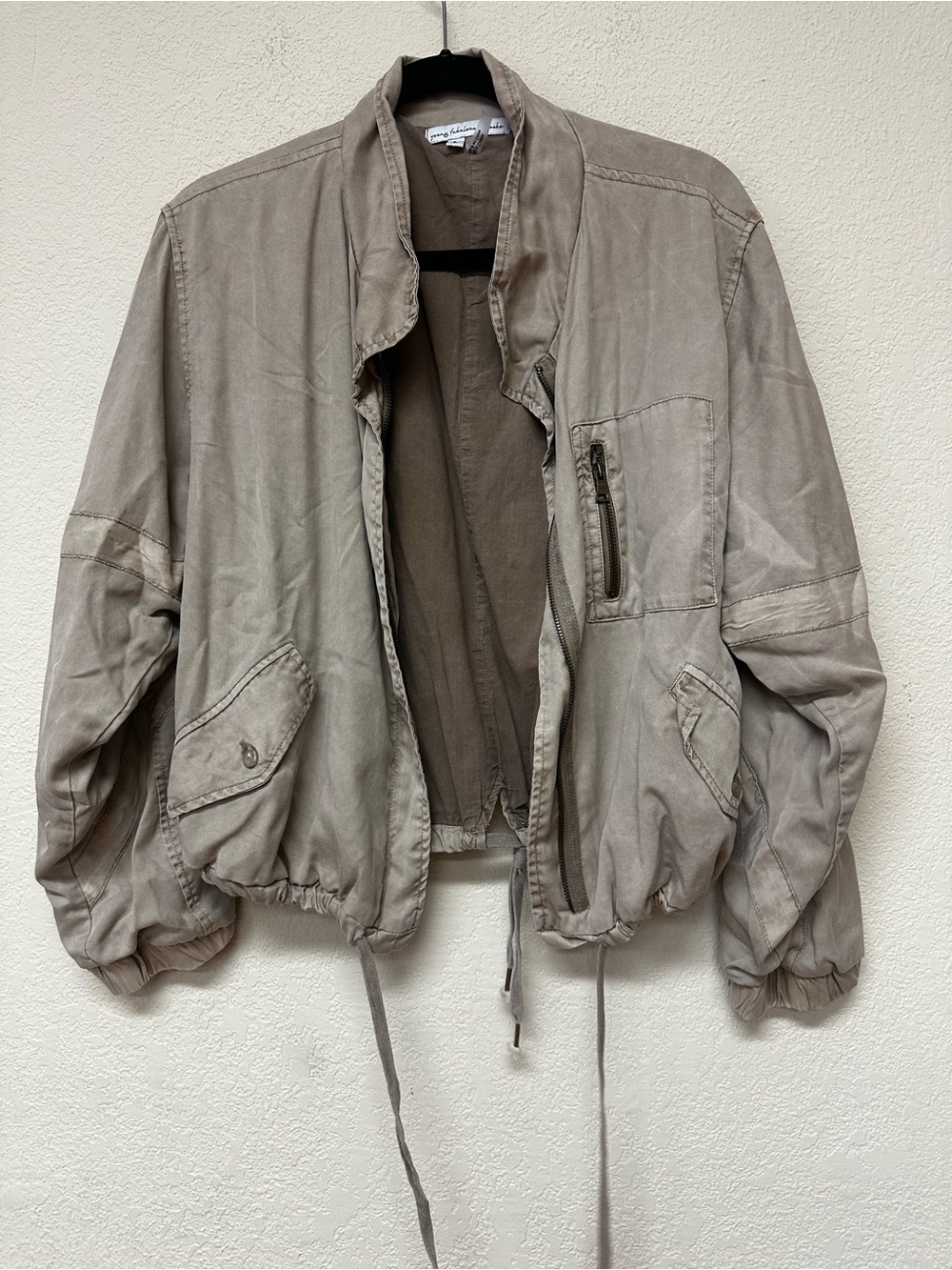 Young Fabulous & Broke Taupe Bomber Jacket size L